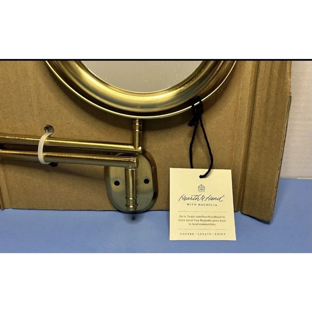 Hearth & Hand with Magnolia Wall-Mounted 3X Magnifying Swivel Mirror Brass New